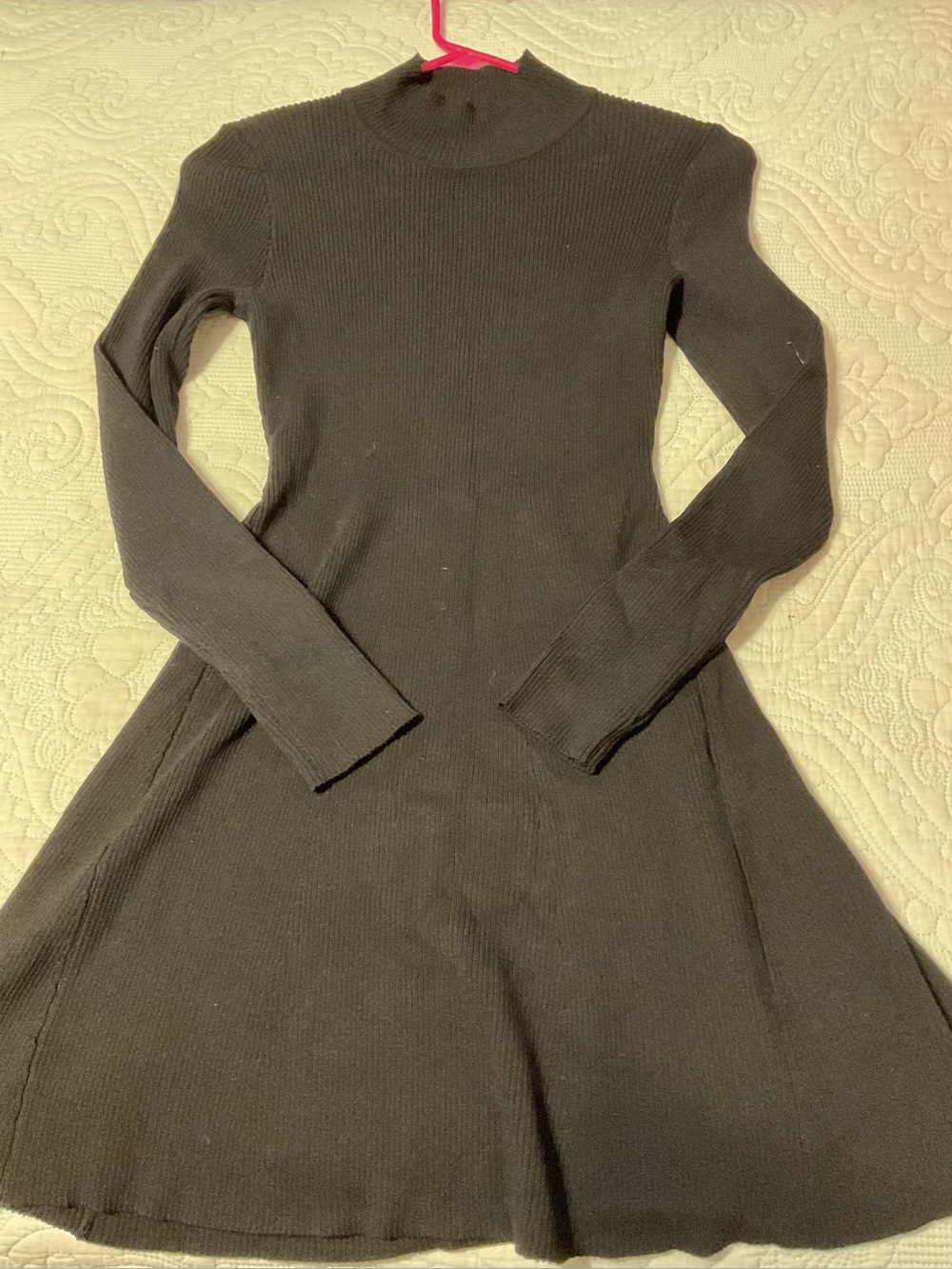Black Long-Sleeve Knit Fit-and-Flare Dress